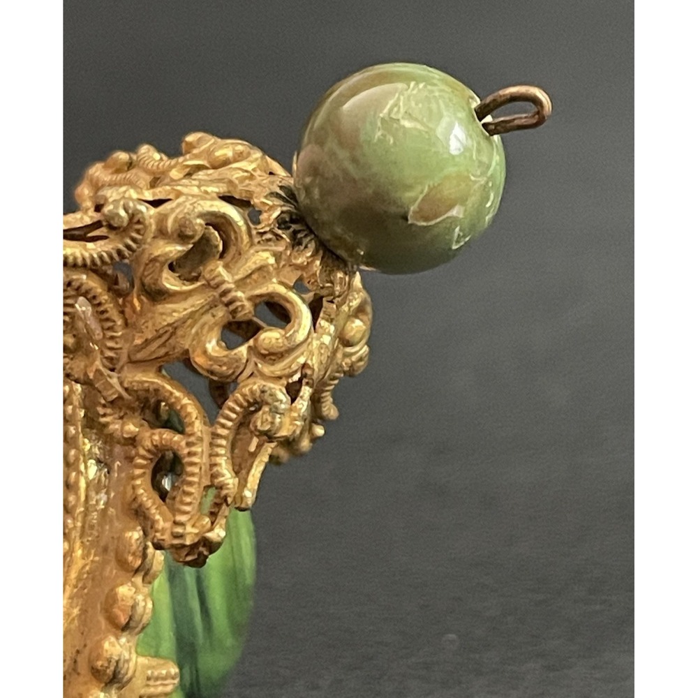 Vintage Miriam Haskel Pendant Egg Green Swirl Orb Pendant Gold‎ Tone Filigree - Picture 7 of 8